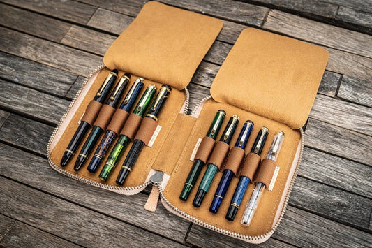 10 Pen Zipped Crazy Horse Galen Case - Galen Leather - JoWo Fountain Pen Nibs